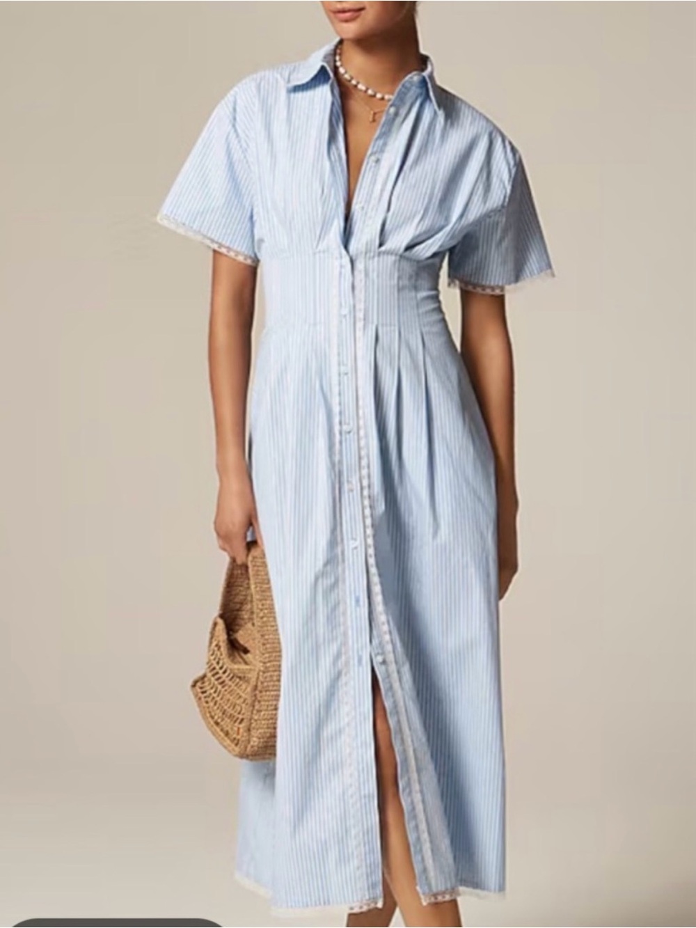 J. Crew Wren Lace-Trim Shirt-Dress in Stripe | Size 12